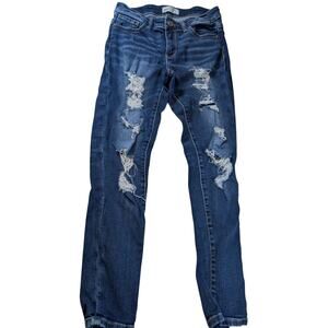 BKE BUCKLE Payton Universal Fit Destroyed Mid Rise Ankle Skinny Blue Jeans Sz 28